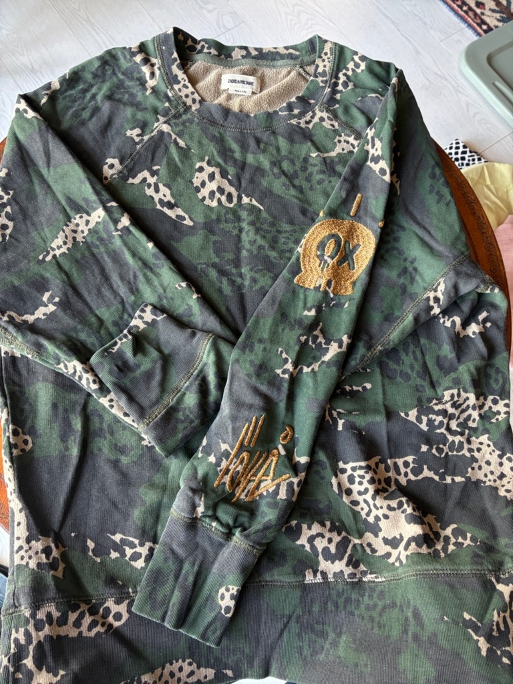Zadig & Voltaire Green and Beige Camo Pullover Sweatshirt